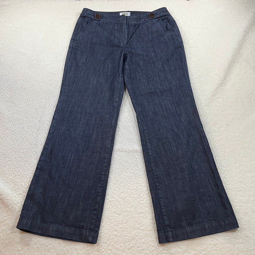 Talbots Jeans Womens 12 Blue Denim Wide Leg Trouser Sailor Button Dark Wash 7418